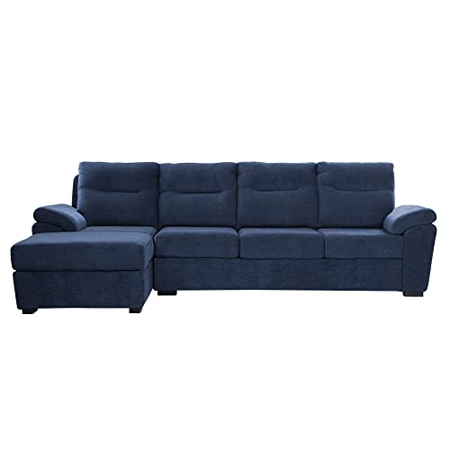 Image of Wakefit Sofa Set | 3 Year Warranty | 3 Seater Sofa for Living Room, Wooden Sofa Set, Sofa Set 3 Seater + Left Aligned - Lounger(Malphino : Cobalt Blue)