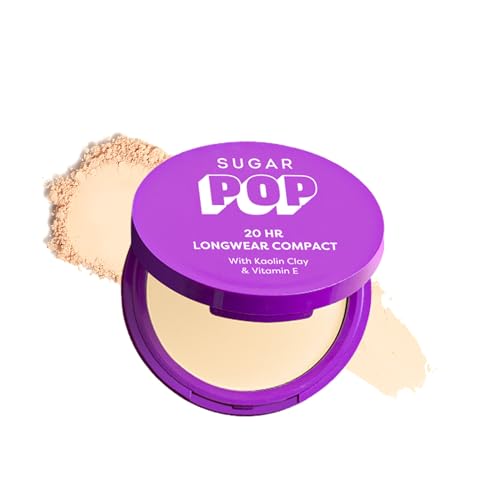 SUGAR POP 20 HR Longwear compact with Kaolin Clay and Vitamin E | Face Powder with Matte Finish | Oil Control | 9gm – 04 Pearl
