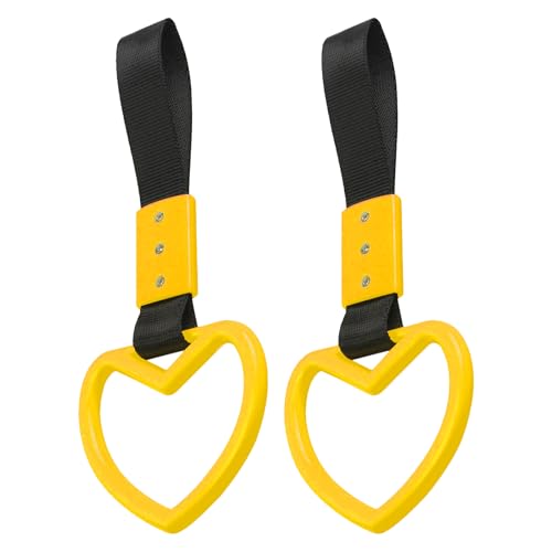 Image of 2PCS Heart Shaped Car Handle Straps, Rear Bumper Warning Keychain Ring for Car Exterior Accessories (Yellow)