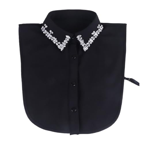 Linbaiway - Moda para mujer con cuentas blancas y pedrería, camisa desmontable, cuello falso, jersey de gasa, cuello falso tipo babero, regalo (negro)