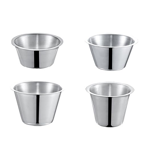 HOLIDYOYO 4pcs Stainless Steel Sauce Cup Sauce Plate Condiments Ramekins Dipping Sauce Bowls Dip Bowls Divided Food Dipping Bowl Sauce Storage Bowl Sauce Holder Dipping Sauce Cups Silver
