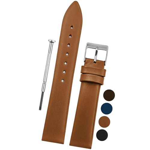 DBLACK ''NAMIZO'' Premium Leather Watch Strap, Seamless Stitch-less Design, Matte Finish Watch Band // For 12mm, 14mm, 16mm, or 18mm Watch Belt (Choose Your Size & Color) (Tan, 18mm)