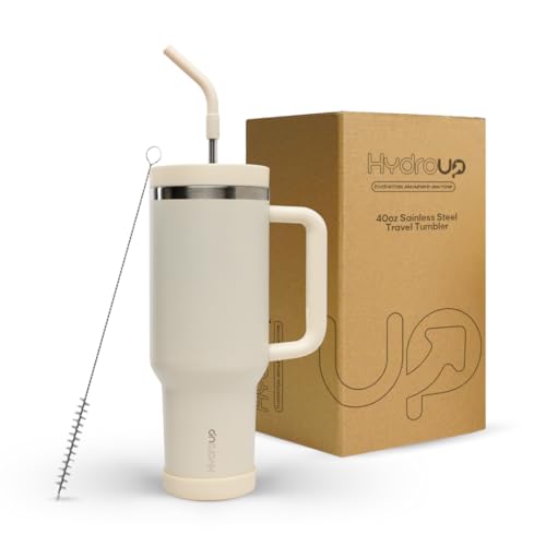 HYDROUP Vaso Térmico de Viaje 40 onzas con Asa, Tapa Deslizante Bidireccional, Pajilla de Acero Inoxidable con Punta de Silicona, Botella Aislada al Vacío para Bebidas Calientes y Frías