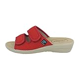 fly flot borutta, ciabatte donna in rete elastica, con doppio velcro regolabile, sottopiede imbottito in pelle, rosso, 36, sandali eu