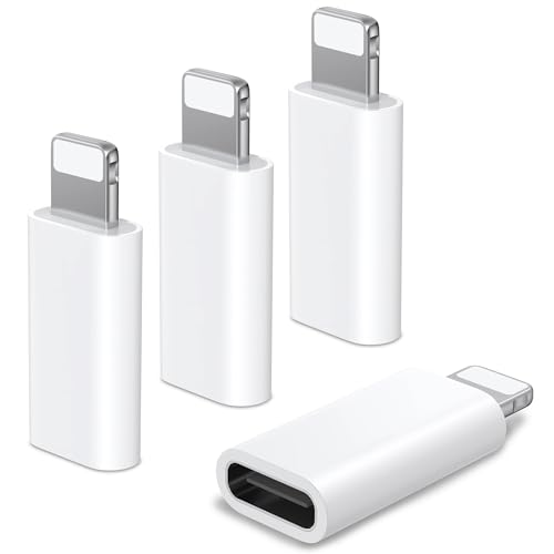 Vanjua 4 Pack USB C to Lightning Adapter, Lightning USB C Adapter for iPhone 14 13 12 11 Pro Max/iPad/Airpods, Supports Data Charging/Sync, NOT for OTG/Headphones/Audio (White)