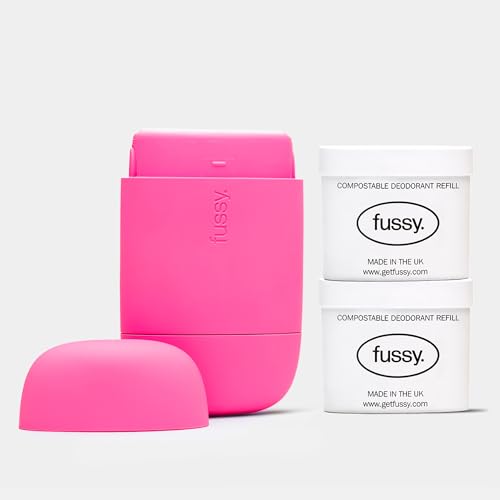 Fussy - Natural Refillable Deodorant - Hot Pink Case & Coconut Scent (2 x 40g) - Aluminium Free - 24 Hour Protection - Coconut Almond & Vanilla- Vegan & Cruelty Free - Natural & Effective