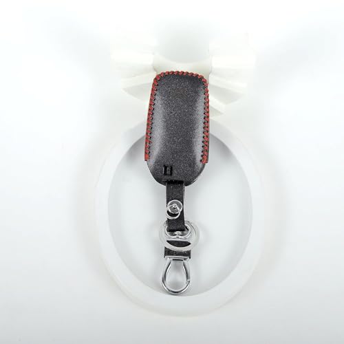 Image of Leather Smart Car Key Cover Case with Metal Hook Keychain Toyota Fortuner, Innova Crysta (Black)