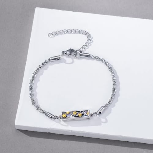 Urn Bracelet for Ashes 925 Sterling Silver Abalone Shell Tree of Life/Dragonfly/Butterfly/Sunflower Cremation Jewelry for Ashes Keepsake Pendant Locket Bracelet for Women Mom2