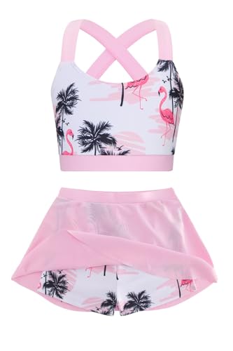Image of Girls 2 Piece Tankini Swimsuit Summer Boyshort Bathing Suit with Beach Skirt Swimwear 5-16 Years