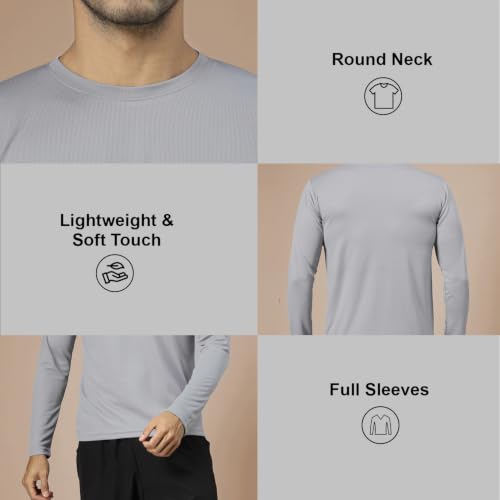 Image of CHKOKKO Gym T Shirts for Men Workout Solid Quick Dry Sports Men T-Shirts Breathable Lightweight Full Sleeve Regular Fit Round Neck Running Stylish Tshirt for man