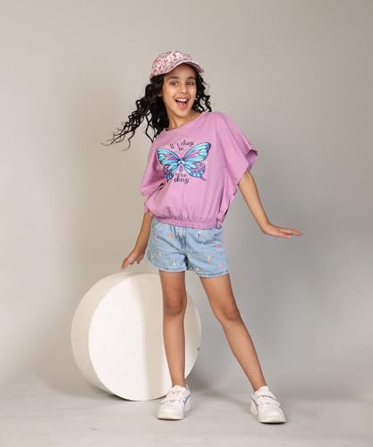 Image of KYDA KIDS 100% Cotton Crop top for Girls - Printed Half Sleeve Stylish Tshirt, Regular Fit Tops for Girls - (Pack of 3)