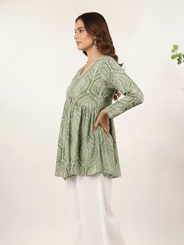 Image of GRECIILOOKS Short Kurti for Women | Floral Printed Short Kurta for Women | Comfortable Rich Office & Casual Kurti`s for Jenas, Leggings & Trousers