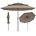 COSTWAY 300 cm Sonnenschirm mit LED-Solar-Beleuchtung, Gartenschirm windfest stabil, Terrassenschirm mit Kurbel, beidseitig um 35° knickbar, Balkonschirm, Marktschirm für Garten, Balkon (Braun)