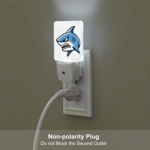 Image of LED Night Light,Cartoon Angry Shark LED Night Light Plug into Wall with Dusk to Dawn Light Sensor White Energy Efficient Nightlight for Bedroom Bathroom Hallway Living Room Kitchen