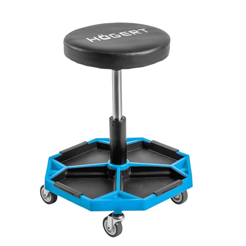 Högert Technik - Taburete de Taller Ajustable | Asiento telescópico de Taller | Altura Regulable | Construcción Robusta | Carga máxima: 140 kg | Taburete con Ruedas para el Taller