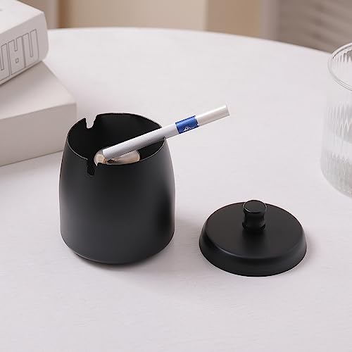 Small Outdoor Ashtray with Lid for Cigarette, Smokeless Stainless Steel Ash Tray, Smell Proof Windproof Ashtrays for Outside Patio Home Office Tabletop, Odorless Car Ashtrays(2.99"x2.68"x2.95")