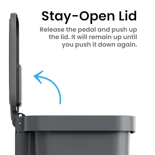Image of iTouchless SoftStep 13.2 Gal / 50L Step Pedal Kitchen Trash Can with Odor Filter, Durable Dent-Proof Construction and Stainless Steel Trim, Garbage Bin with Lid for Home Office, Bedroom, Gray Plastic