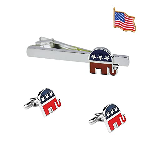 Backyard Blasters Tie Clips for Mens, Republicans Party Symbol Dress Cufflinks and Tie Clip Set USA Political Party Cuff Links Set for Wedding Anniversary Business and Daily Life