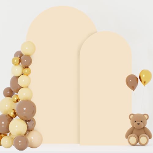 Image of FOTSHARER Beige Wedding Arch Cover 6FT 7.2FT Spandex Fit Arch Covers Stretchy Backdrop Set of 2 Balloon Arch Stand Cover Chiara Arched Backdrop Cover for Baby Shower Birthday Party Decorations