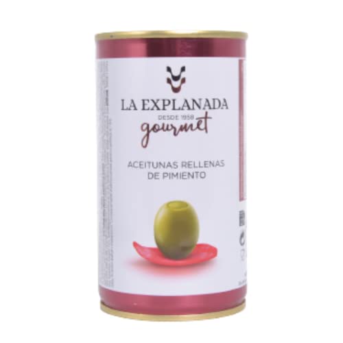 La Explanada Gourmet - Pack 15 uds Aceitunas Rellenas de Pimiento Rojo - Peso Neto Escurrido 2250g - Sabor Exquisito - Aceitunas Aliñadas - Origen Español