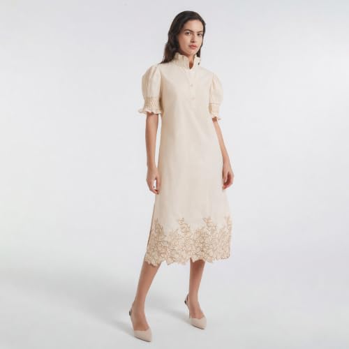 Image of Women's Summer Embroidered Midi Dress 2026 Button Down Short Sleeve Floral Shirt Dress