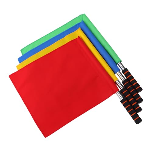 Amosfun Lot de 4 Drapeaux de Signalisation Manuelle Rouge, Jaune, Bleu et Vert, Drapeaux D'arbitre Multifonctions en Tissu Résistant, Taille Standard, pour Compétition...