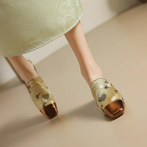 Retro Elegant Crane Embroidery Slippers for Women Satin & Ultra-Suede Upper Anti-SlipRubber Soles Indoor Outdoor Slippers4