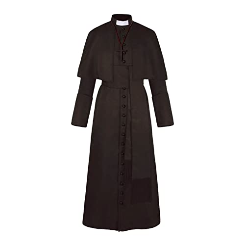Generisch Disfraz de Halloween sacerdote medieval retro cosplay disfraz de color sólido con botón de mascarada, marrón, XL