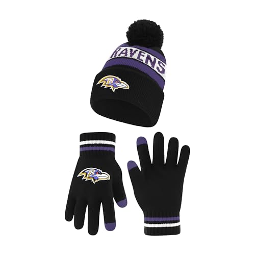 Ultra Game NFL Official Adults Unisex Super Soft Winter Beanie Knit Hat with Extra Warm Touch Screen Gloves, Baltimore Ravens, Team Color 1, 1SIZE