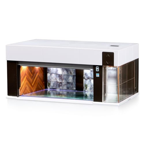MOCBURIKU Vitrina fundida a escala 1/64 para almacenamiento de ruedas calientes con luces LED, garaje eléctrico apilable con control de voz, 3 escenas 3D reemplazables, diorama de estacionamiento para