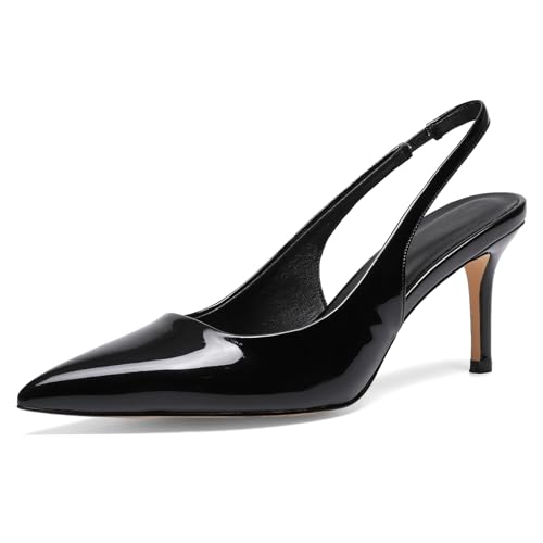 Pointed Toe Slingback Heels for Women Patent Leather High Heel Pumps Fall Cherry Red Dress Heels
