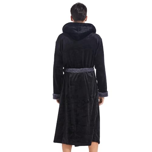 Inner Wish Mens Hooded Robe, Plush Long Bath robes Cozy Warm Bathrobe Fuzzy male Spa Robe With Pockets