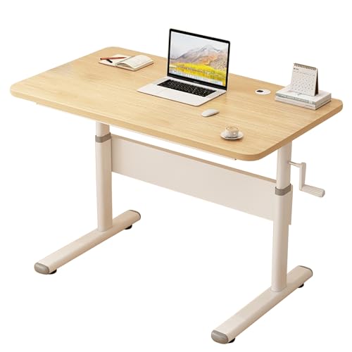 MAAOBR 手動昇降式デスク 昇降デスク オフィスデスク 学習机 子供用 デスク 昇降式 勉強机 小学生 学習デスク 高さ調整可能 シンプルデスク PCデスク 全学年対応 子供部屋 学習塾 組み立て簡単 (Color : A-木の色, Size : 80