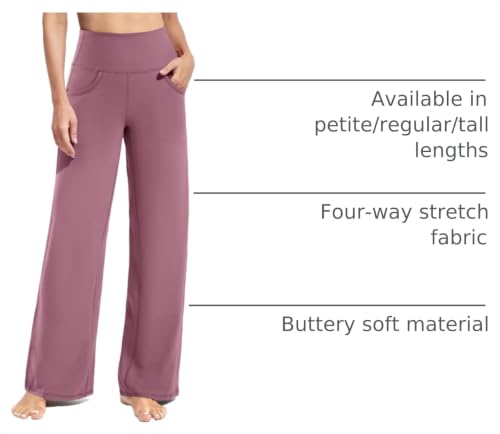 Image of Promover Wide Leg Pants Woman Yoga Pants with Pockets Stretch Loose Casual Lounge Sweatpants Petite /Regular /Tall