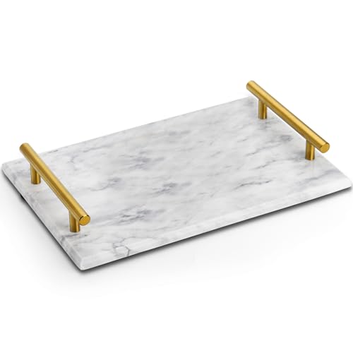 Deayou DE-WHITEMARBLETRAY-GOLDH-12IN Marble Tray With Gold Handles thumb #2