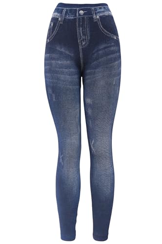 KMystic Women's Denim Print Fake Jeans Leggings (Letters)