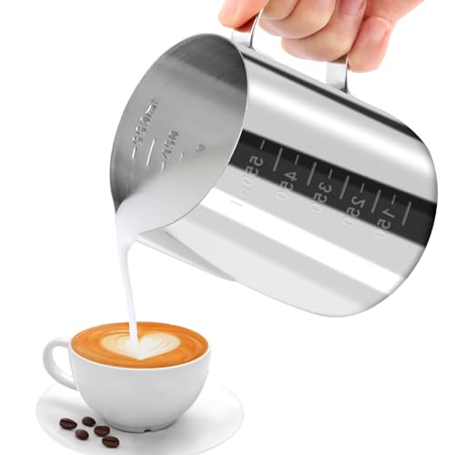 JOPHEK Milk Jug, 600 ml Handheld Stainless Steel Frothing Jug, Coffee Creamer Milk Frother Jug Cup Milk Jug Perfect for Barista Cappuccino Espresso Latte JOPHEK Milk Jug, 600 ml Handheld Stainless Steel Frothing Jug, Coffee Creamer Milk Frother Jug Cup Milk Jug Perfect for Barista Cappuccino Espresso Latte
