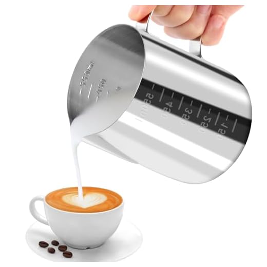 JOPHEK Melkkannetje, handheld roestvrij stalen opschuimkanje, koffiecrème, melkopschuimer, mok met maatmarkering, melkkannetje, perfect voor barista, cappuccino, espresso latte, 600 ml