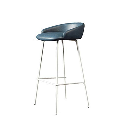FIONAT Taburete de Bar Asientos de Cuero Azul Vintage Taburetes de Bar Taburetes de Metal para Barra de Desayuno en Casa Taburetes de Barra de Cocina con Asientos de Reposapiés Altura 65Cm