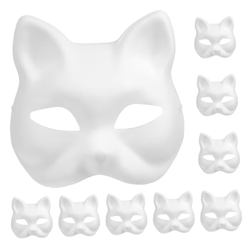 Masques chat blancs papier pulpé vierges Healvian Halloween cosplay DIY x10