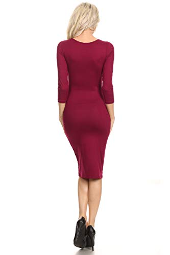 Image of ICONOFLASH Women's 3 /4 Sleeves Midi Bodycon Dress Crew Neck Fitted Dresses with Plus Size Options