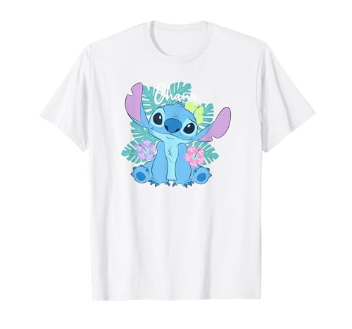Disney Lilo & Stitch Ohana Adorable Pose Floral Logo T-Shirt