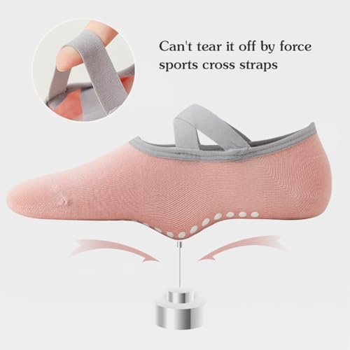 Image of Yoga Socks for Women Non-Slip Grips & Straps, Ideal for Pilates, Pure Barre, Ballet, Dance, Barefoot Workout Black+Pink