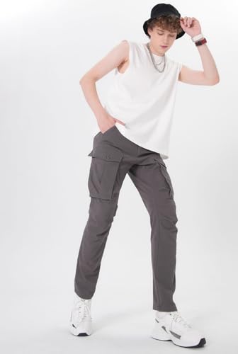 Plaid&Plain Men's Cargo Pants Slim Fit with Articulated Knees