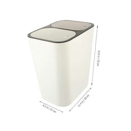 Caneca de Basura con Compartimento Doble y Tapa, Plástico, Blanco miniatura 2