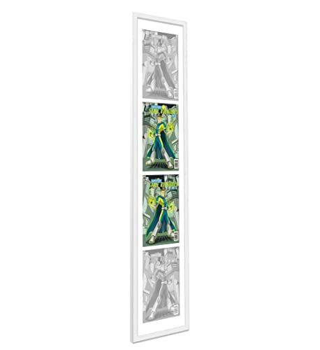 Comic Book Frame White Matted | For Comics Published Between 1986 and Present Day (Silver Age Comic Solid Wood Frame) | Made to Showcase 4 Comics Under UV Acrylic with Acid Free White Matting |