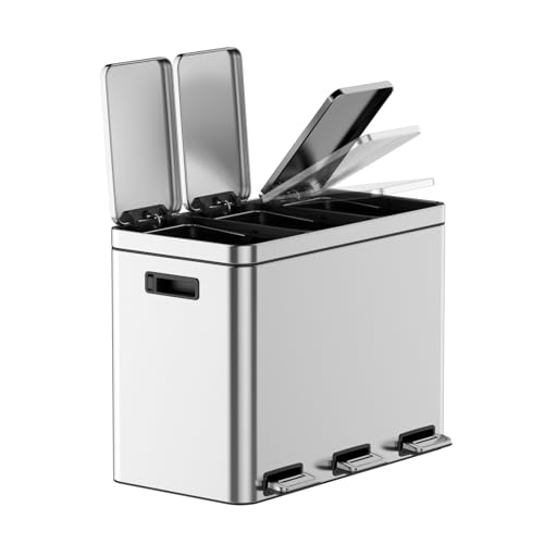 Caneca reciclaje rectangular 12 gal 3 compartimentos plateada miniatura 4
