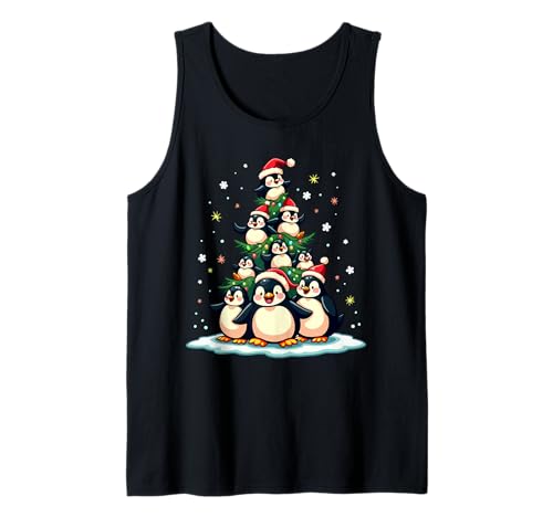 Penguin Christmas Tree Funny Tuxedo Bird Holiday Camiseta sin Mangas
