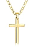 Fiusem 14K Gold Plated Cross Necklace for Men, Stainless Steel Mens Cross Necklaces with 3.5mm Figaro Chain, Small Pendant Chain 20 Inch