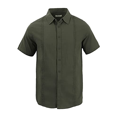 Image of JEKAOYI Mens Casual Linen Cotton Button Down Short Sleeve Shirts Cuban Camp Guayabera Beach Tops